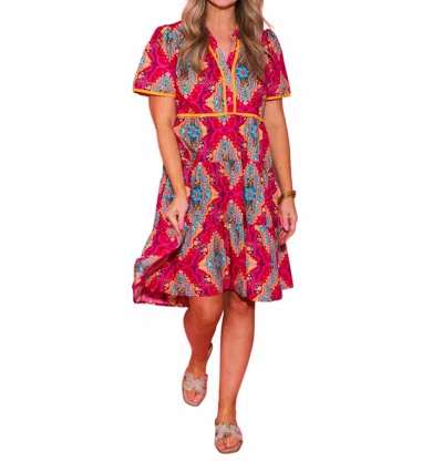 Ivy Jane Medallion Tiered Dress In Cherry In Pink