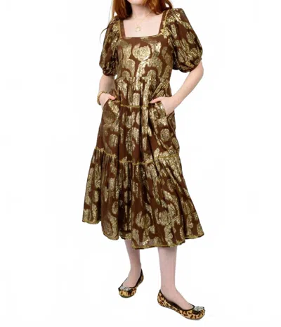 Ivy Jane Metallic Roses Midi Dress In Brown In Multi