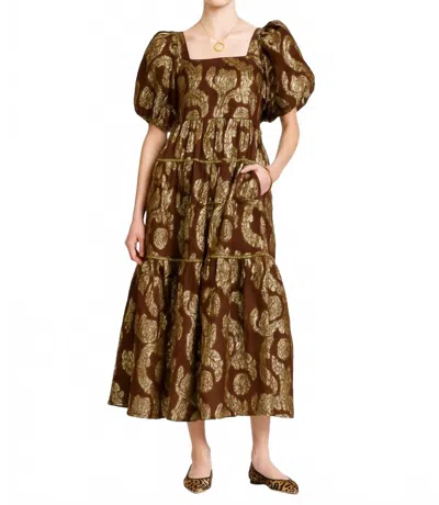 Ivy Jane Metallic Roses Midi Dress In Brown In Multi