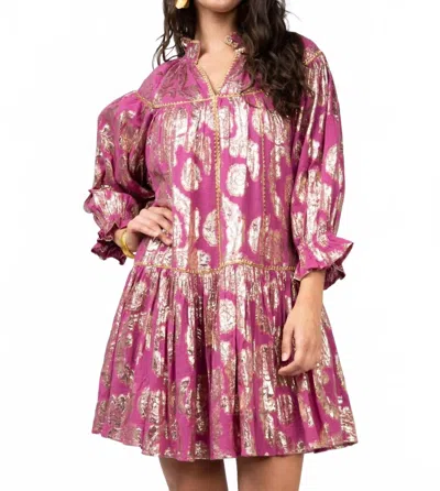 Ivy Jane Metallic Roses Swing Mini Dress In Pink In Multi