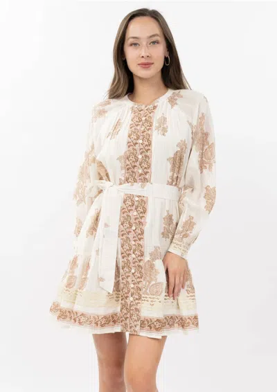 Ivy Jane Metallic Trim Paisley Mini Dress In Gold In Multi