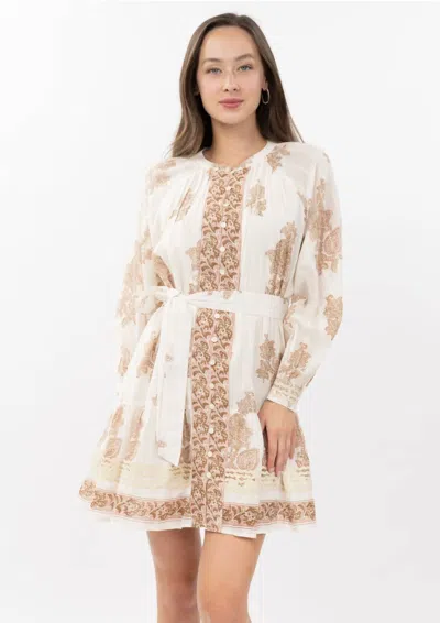 Ivy Jane Metallic Trim Paisley Mini Dress In Gold In Multi