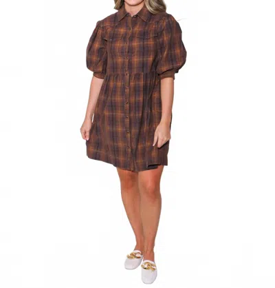 Ivy Jane Ombre Plaid Snap Dress In Brown