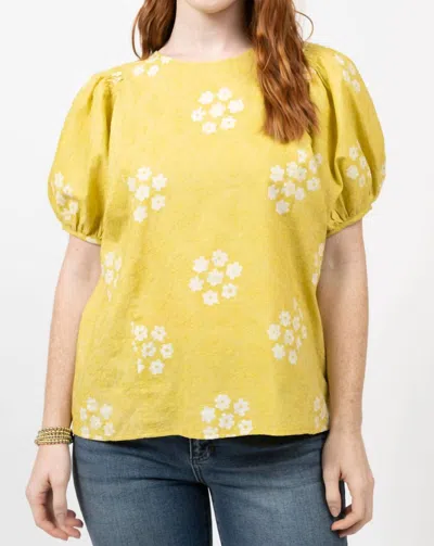 Ivy Jane Over Embroidered Printed Top In Mustard In Yellow
