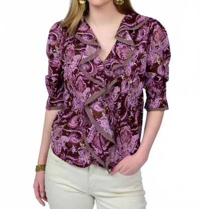 Ivy Jane Paisley Ruffle Top In Chocolate In Purple