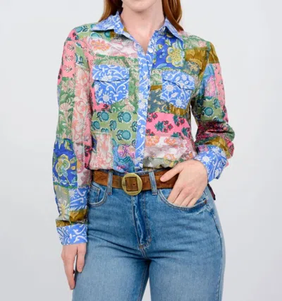 Ivy Jane Patchwork Camp Shirt In Blue, Green, Tan