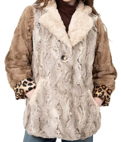 Ivy Jane Patchwork Fur Jacket In Taupe In Brown