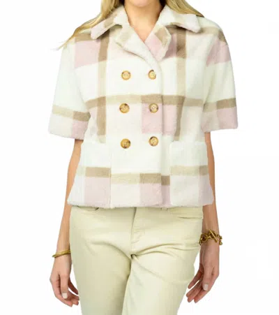 Ivy Jane Plaid Double Button Fur Top In Ivory/ Pink In Neutral