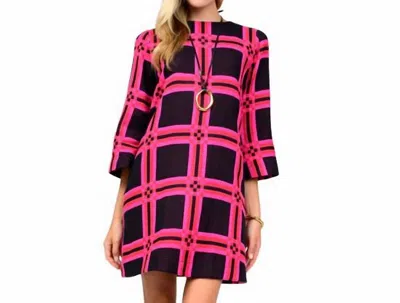 Ivy Jane Plaid Shift Dress In Black/hot Pink In Multi