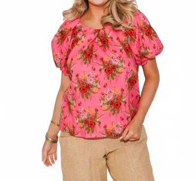 Ivy Jane Pleated Neck Top In Pink Multi