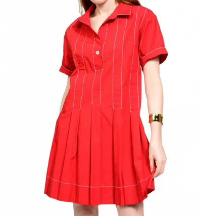 Ivy Jane Pleated Shirt Dress In Red
