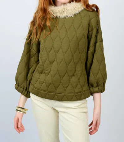 Ivy Jane Poof Sleeve Quilted Popover Top In Olive In Green