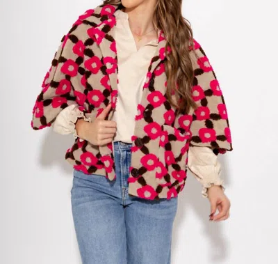 Ivy Jane Pop Flower Capelet Jacket In Brown/pink Floral In Multi