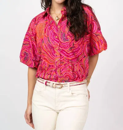 Ivy Jane Pouf Sleeve Campshirt In Pink