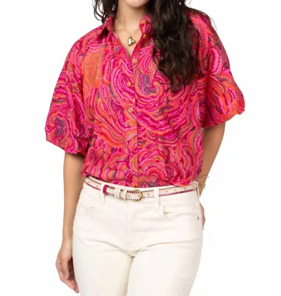 Ivy Jane Pouf Sleeve Campshirt Top In Pink In Red