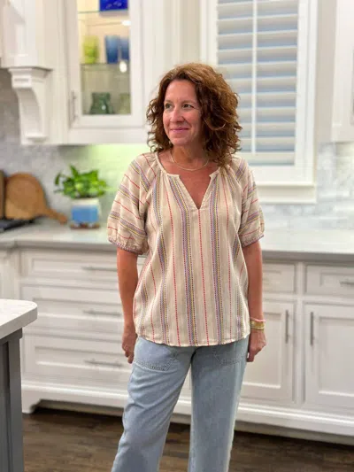 Ivy Jane Primary Striped Top In Oatmeal In White