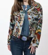 Ivy Jane Print Velvet Jean Jacket In Blue In Blue
