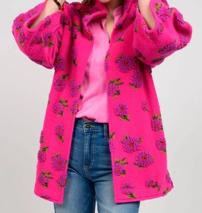 Ivy Jane Puff Floral Sherpa Jacket In Fuchsia In Pink
