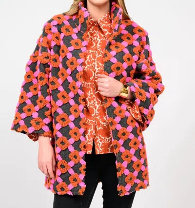 Ivy Jane Puff Pattern Jacket In Charcoal/pink In Multi
