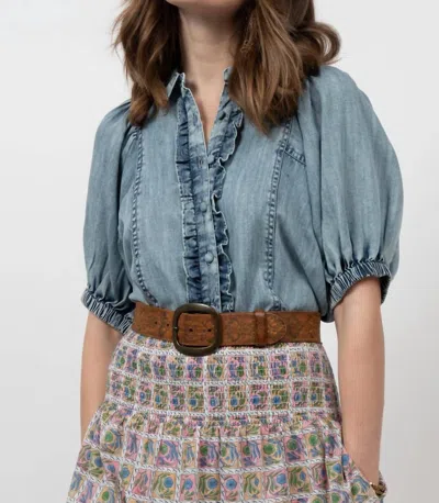Ivy Jane Puff Sleeve Ruffled Top In Indigo In Multi