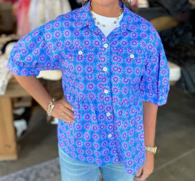 Ivy Jane Puff Sleeve Shacket In Blue