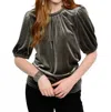 Ivy Jane Rouched Neck Velvet Top In Grey In Gray