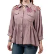 Ivy Jane Ruffle Top With Applique Flowers In Lavender In Brown