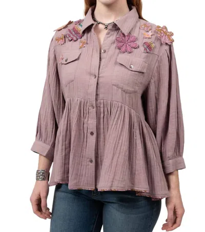 Ivy Jane Ruffle Top With Applique Flowers In Lavender In Brown