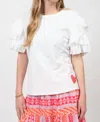 Ivy Jane Ruffled Sleeve Heart Tee In White In White