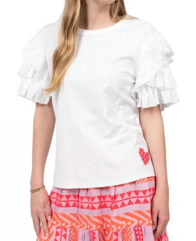 Ivy Jane Ruffled Sleeve Heart Tee In White