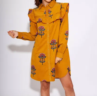 Ivy Jane Ruffled Yoke Shirt Dress In Yellow