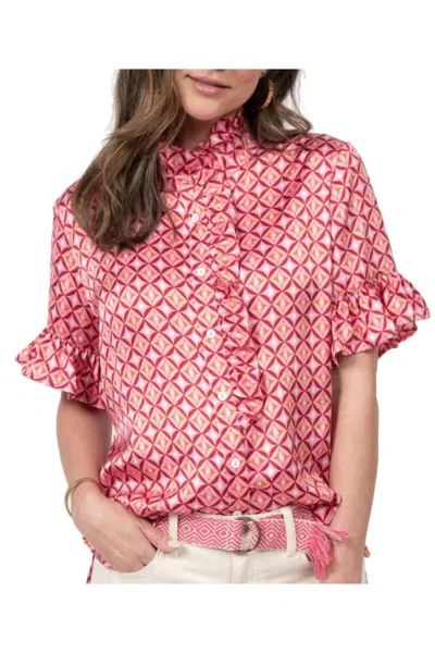 Ivy Jane Satin Ruffle Shirt In Pink