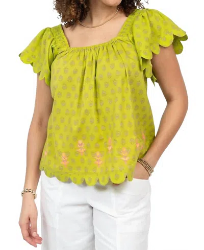 Ivy Jane Scalloped Hemmed Top In Lime In Yellow