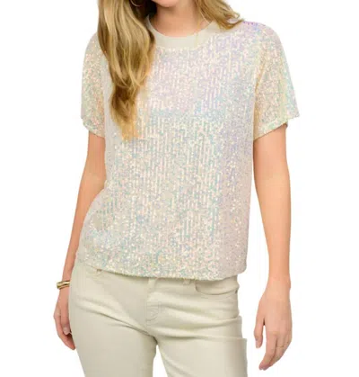 Ivy Jane Sequin Star Short Sleeve Top In Champagne In White