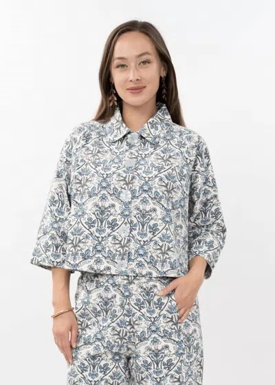 Ivy Jane Serenity Floral Button Down Top In Blue In Gray