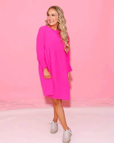 Ivy Jane Shirred Sleeve Dress In Hot Pink In Multi