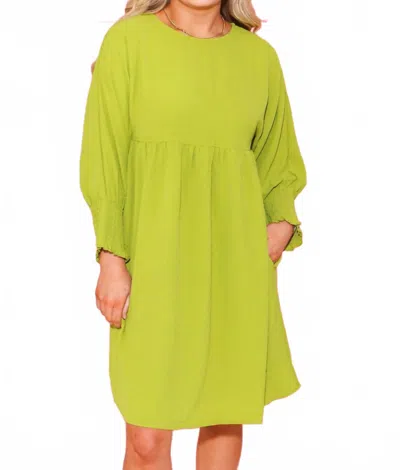 Ivy Jane Shirred Sleeve Dress In Lime In Green