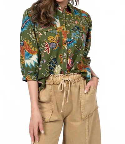 Ivy Jane Snap Front Shirt In Dark Olive In Green