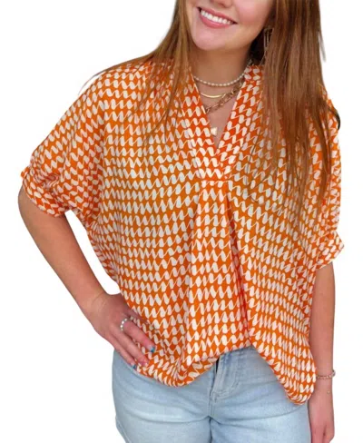 Ivy Jane Squiggle Popover Top In Tangerine In Multi