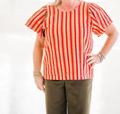 Ivy Jane Stripe And Flutter Top In Red Multi