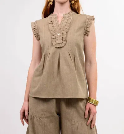 Ivy Jane Striped Ruffle Top In Taupe Stripe In Brown