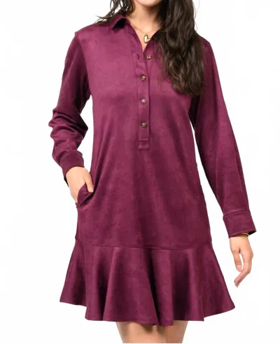 Ivy Jane Suede Swing Mini Shirtdress In Wine In Pink