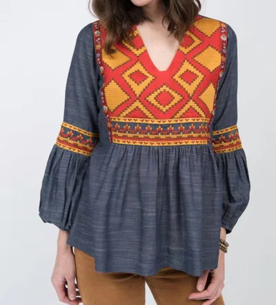 Ivy Jane Tapestry Top In Grey/ Orange