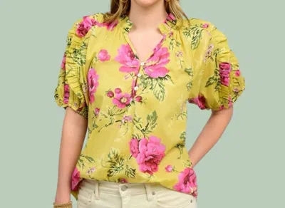 Ivy Jane The Petal Party Puff Sleeve Floral Top In Yellow