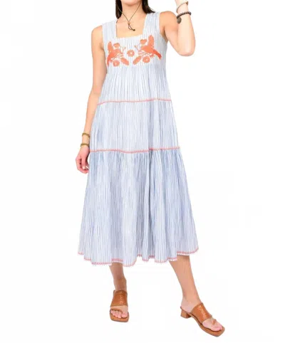 Ivy Jane The Rosa Dress In Blue Stripe Orange Embroidery In Multi