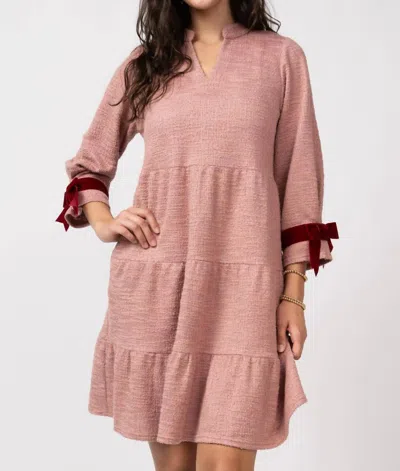Ivy Jane Tiered Knit Dress With Bows In Blush In Pink