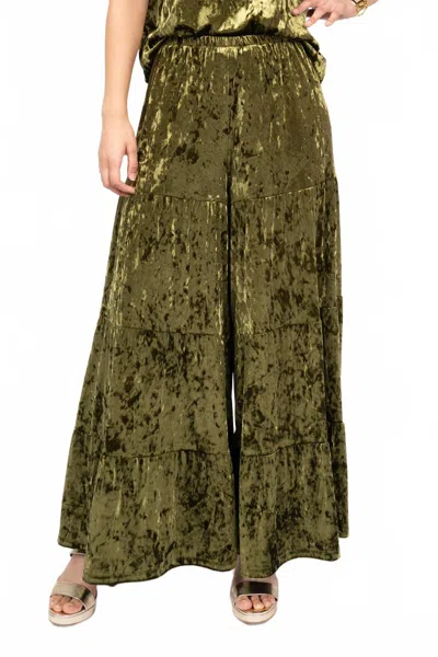 Ivy Jane Tiered Velvet Pant In Olive In Green