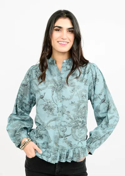 Ivy Jane Toile Ruffled Hem Shirt In Blue