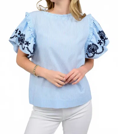 Ivy Jane Trellis Embroidered Stripe Top In Blue