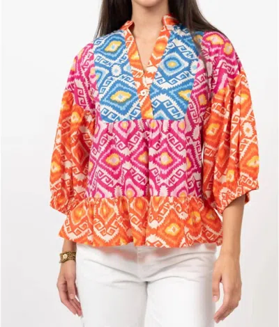 Ivy Jane Tribal Tiered Blouse In Multi Color